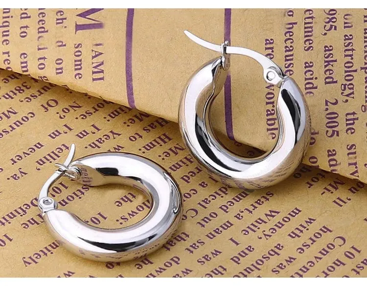 304 # Edelstahl Glatte Ohr Schnalle Runde Dicke Creolen Ohrringe für Frauen Piercing Ohrringe Geschenk Mode Schmuck 20/25/30mm