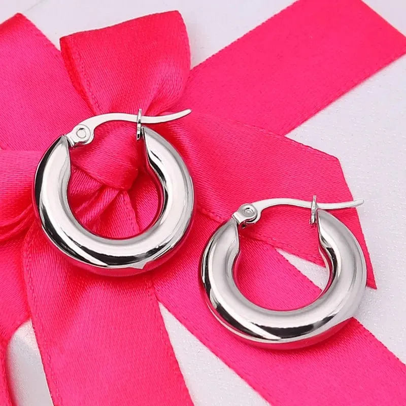 304 # Edelstahl Glatte Ohr Schnalle Runde Dicke Creolen Ohrringe für Frauen Piercing Ohrringe Geschenk Mode Schmuck 20/25/30mm