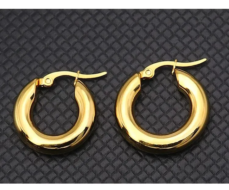 304 # Edelstahl Glatte Ohr Schnalle Runde Dicke Creolen Ohrringe für Frauen Piercing Ohrringe Geschenk Mode Schmuck 20/25/30mm