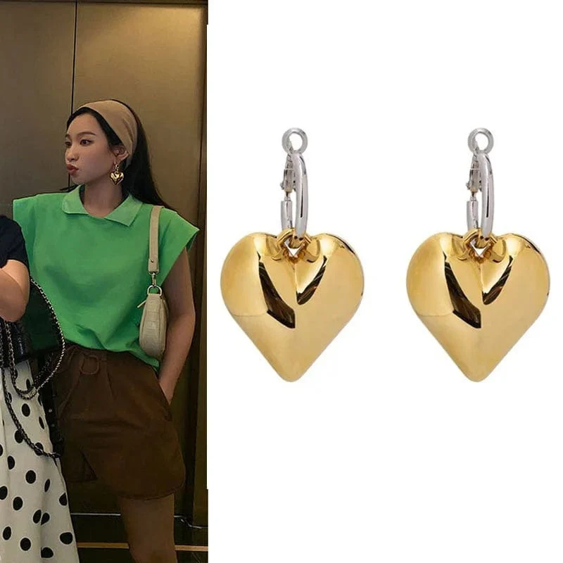 2023 Chic Herz Huggie Hoop Ohrringe Asymmetrische Große Ohrringe Für Frauen Neue Gold Farbe Mode Schmuck Mädchen Geschenk