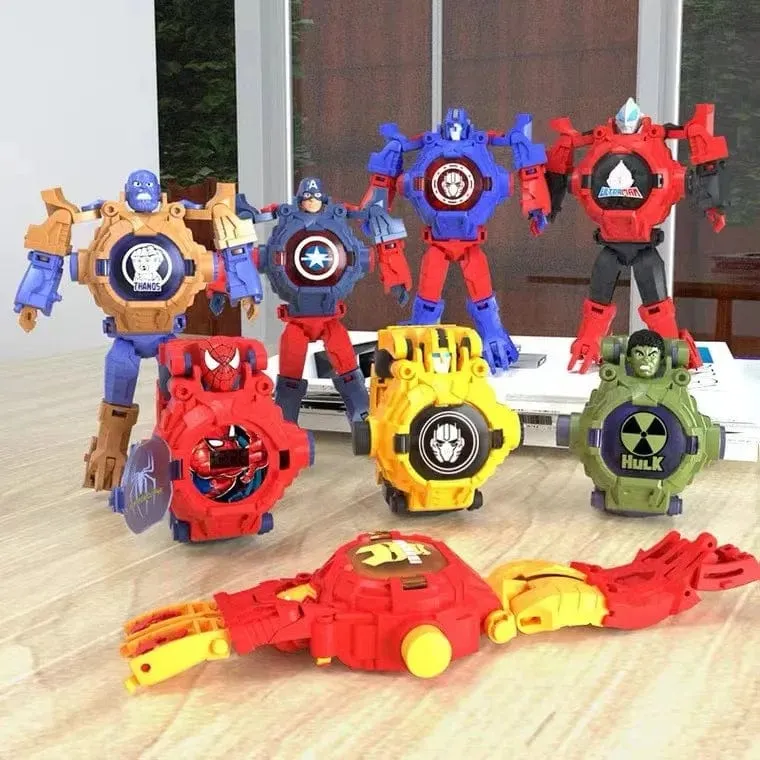 Disney Spiderman 24 Projektionsmuster Kinderuhren für Jungen Verformungsroboter Projektions-elektronische Uhr Kinder Weihnachten