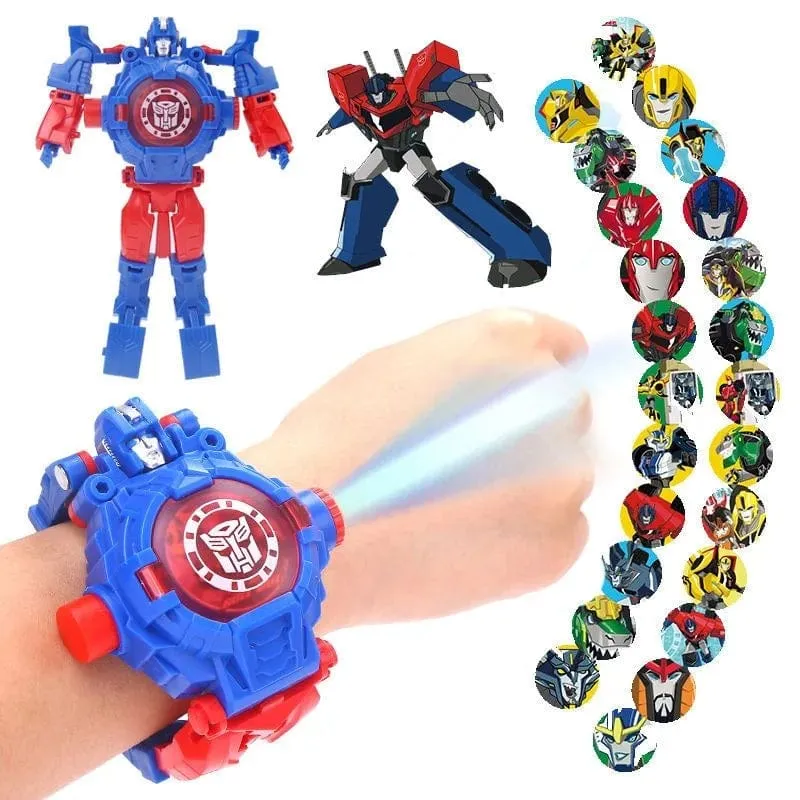 Disney Spiderman 24 Projektionsmuster Kinderuhren für Jungen Verformungsroboter Projektions-elektronische Uhr Kinder Weihnachten