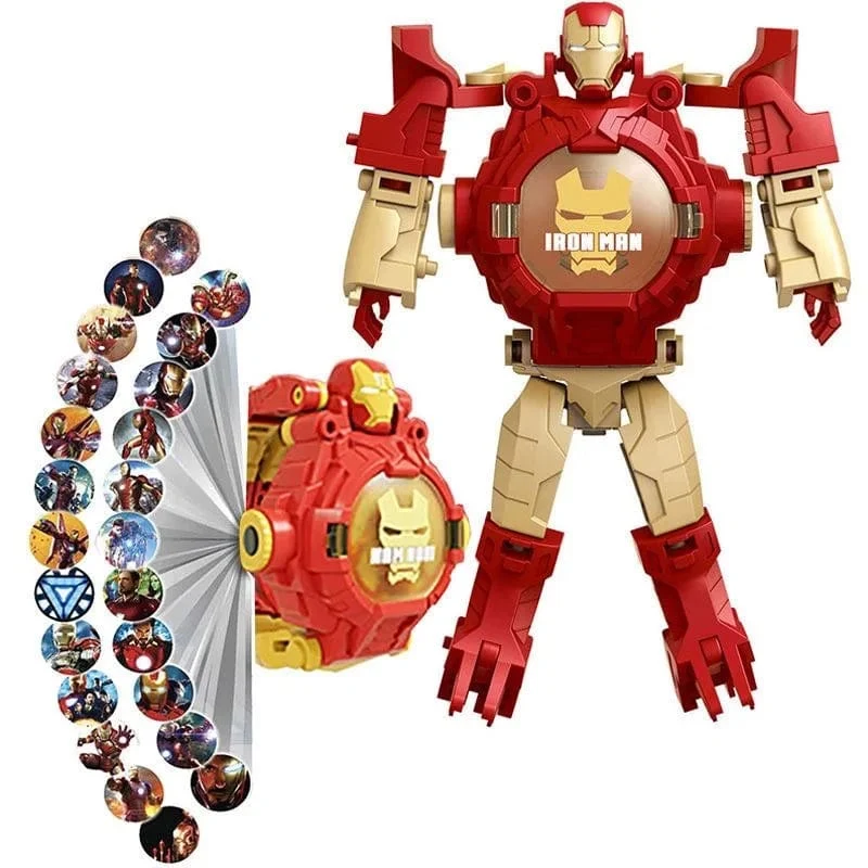 Disney Spiderman 24 Projektionsmuster Kinderuhren für Jungen Verformungsroboter Projektions-elektronische Uhr Kinder Weihnachten