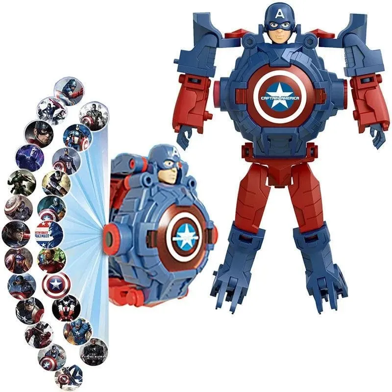 Disney Spiderman 24 Projektionsmuster Kinderuhren für Jungen Verformungsroboter Projektions-elektronische Uhr Kinder Weihnachten