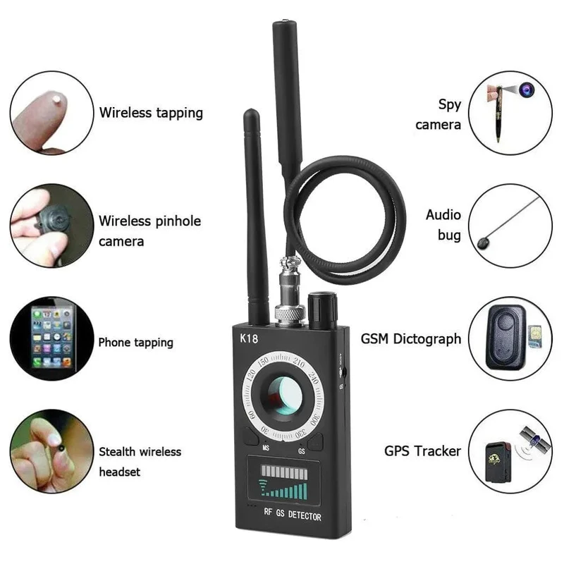 K18 Multifunktions-Anti-Candid-Cam-Funkobjektiv-Gerätefinder 1 MHz - 6.5 GHz GSM Audio Bug Finder GPS-Signal RF-Tracker erkennen