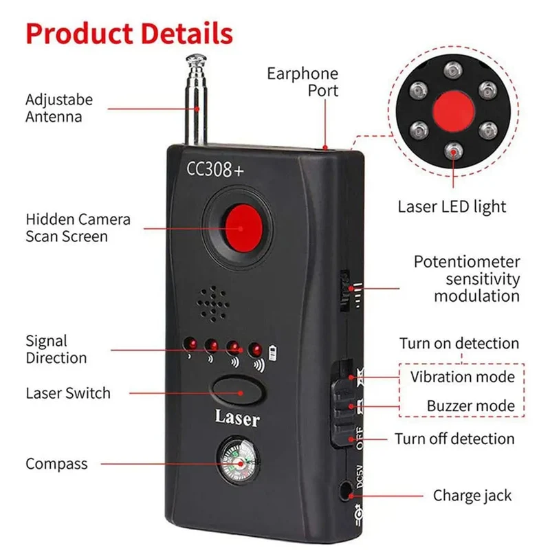 K18 Multifunktions-Anti-Candid-Cam-Funkobjektiv-Gerätefinder 1 MHz - 6.5 GHz GSM Audio Bug Finder GPS-Signal RF-Tracker erkennen