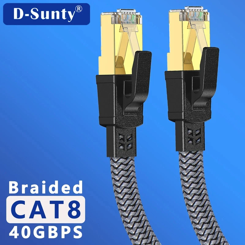 D-Sunty Ethernet-Kabel CAT8 40 Gbit/s, geflochtenes Nylon-Netzwerk-LAN-Kabel für PC-Modem, Laptop, PS 5, Router, RJ45-Flachkabel, Ethernet Cat 8
