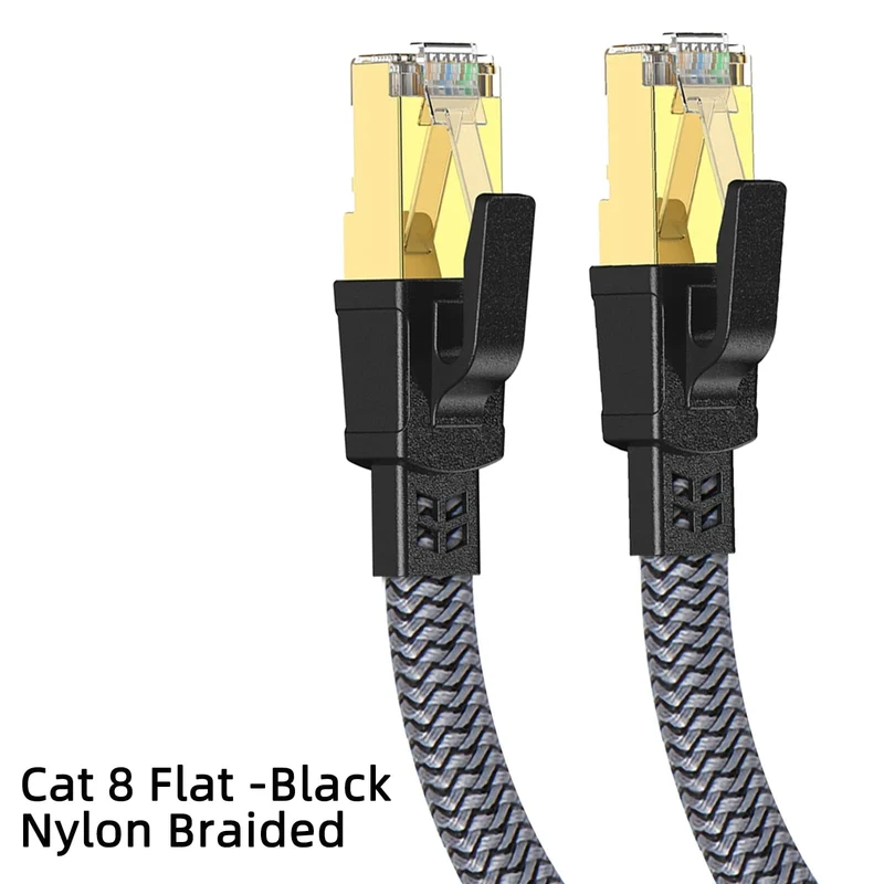 D-Sunty Ethernet-Kabel CAT8 40 Gbit/s, geflochtenes Nylon-Netzwerk-LAN-Kabel für PC-Modem, Laptop, PS 5, Router, RJ45-Flachkabel, Ethernet Cat 8