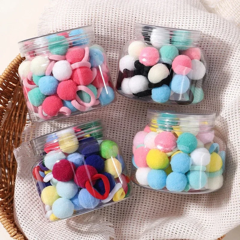 20 stücke Kinder Elastische Haarbänder Mädchen Plüsch Ball Gummiband Für Kinder Sweets Scrunchie Haargummis Clip Baby Haar Zubehör