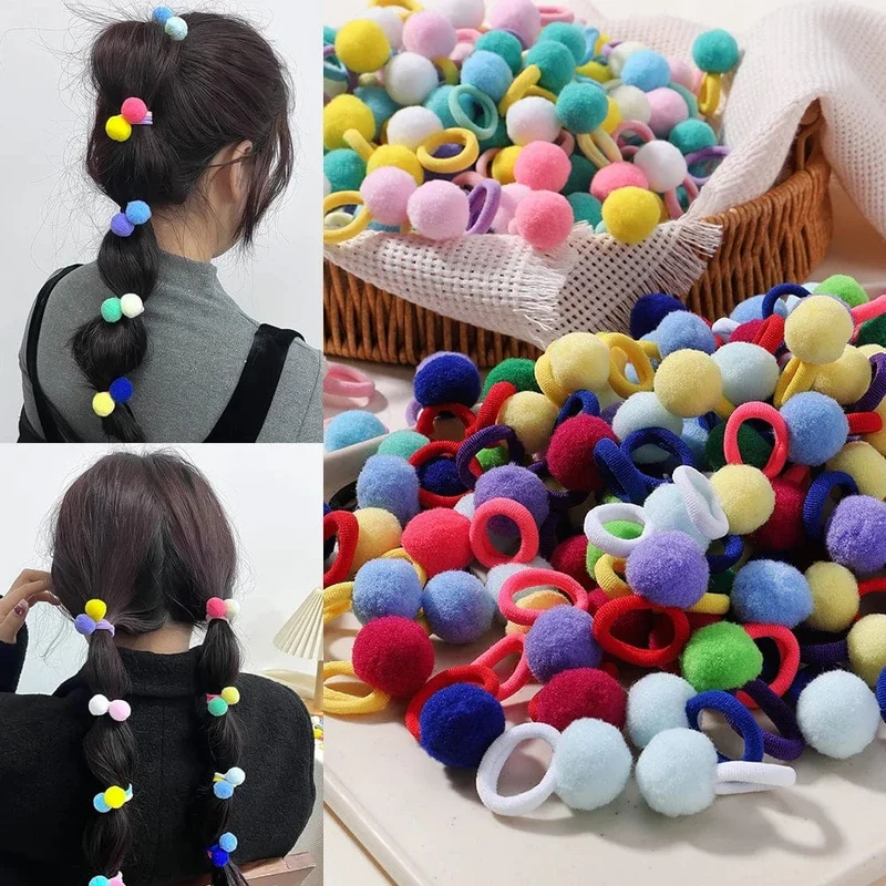 20 stücke Kinder Elastische Haarbänder Mädchen Plüsch Ball Gummiband Für Kinder Sweets Scrunchie Haargummis Clip Baby Haar Zubehör
