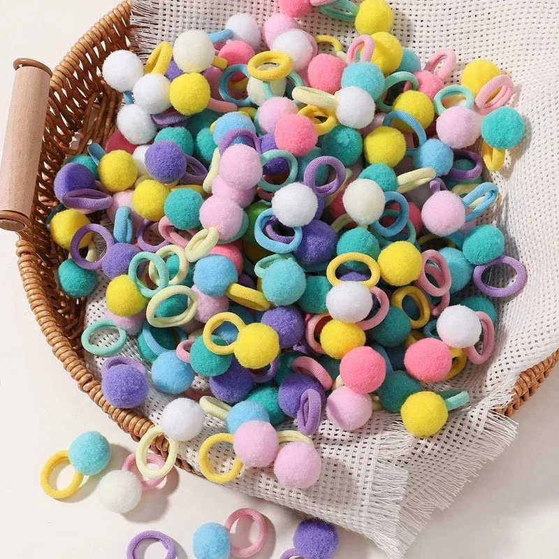 20 stücke Kinder Elastische Haarbänder Mädchen Plüsch Ball Gummiband Für Kinder Sweets Scrunchie Haargummis Clip Baby Haar Zubehör