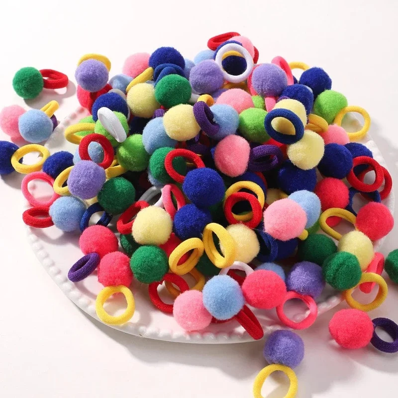 20 stücke Kinder Elastische Haarbänder Mädchen Plüsch Ball Gummiband Für Kinder Sweets Scrunchie Haargummis Clip Baby Haar Zubehör