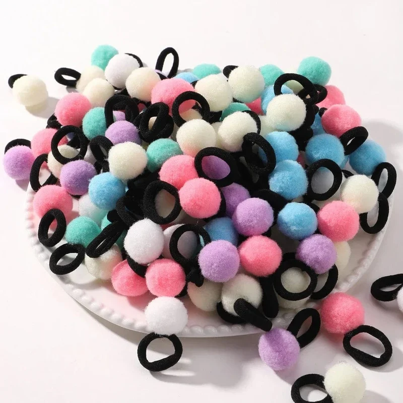 20 stücke Kinder Elastische Haarbänder Mädchen Plüsch Ball Gummiband Für Kinder Sweets Scrunchie Haargummis Clip Baby Haar Zubehör