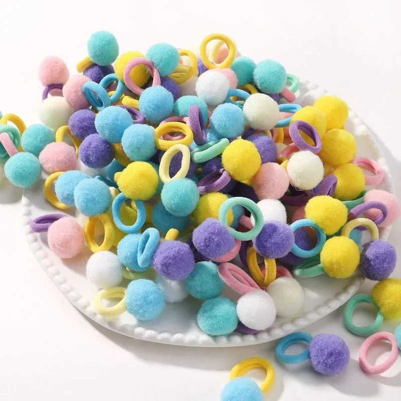 20 stücke Kinder Elastische Haarbänder Mädchen Plüsch Ball Gummiband Für Kinder Sweets Scrunchie Haargummis Clip Baby Haar Zubehör