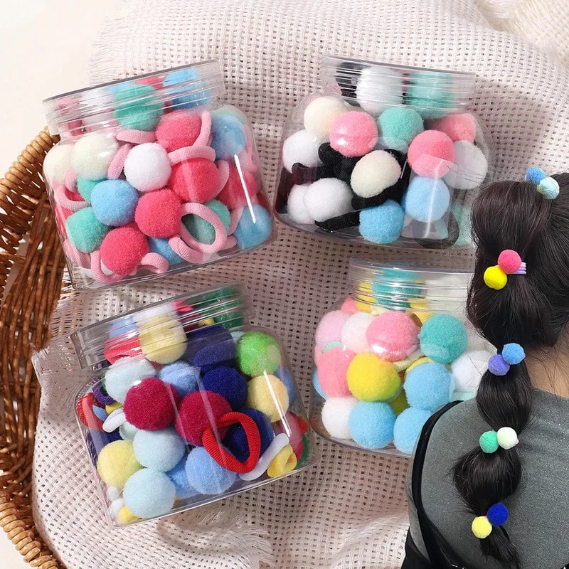 20 stücke Kinder Elastische Haarbänder Mädchen Plüsch Ball Gummiband Für Kinder Sweets Scrunchie Haargummis Clip Baby Haar Zubehör