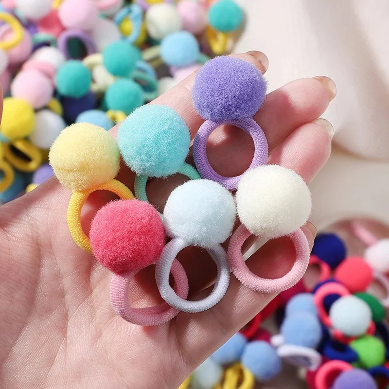 20 stücke Kinder Elastische Haarbänder Mädchen Plüsch Ball Gummiband Für Kinder Sweets Scrunchie Haargummis Clip Baby Haar Zubehör