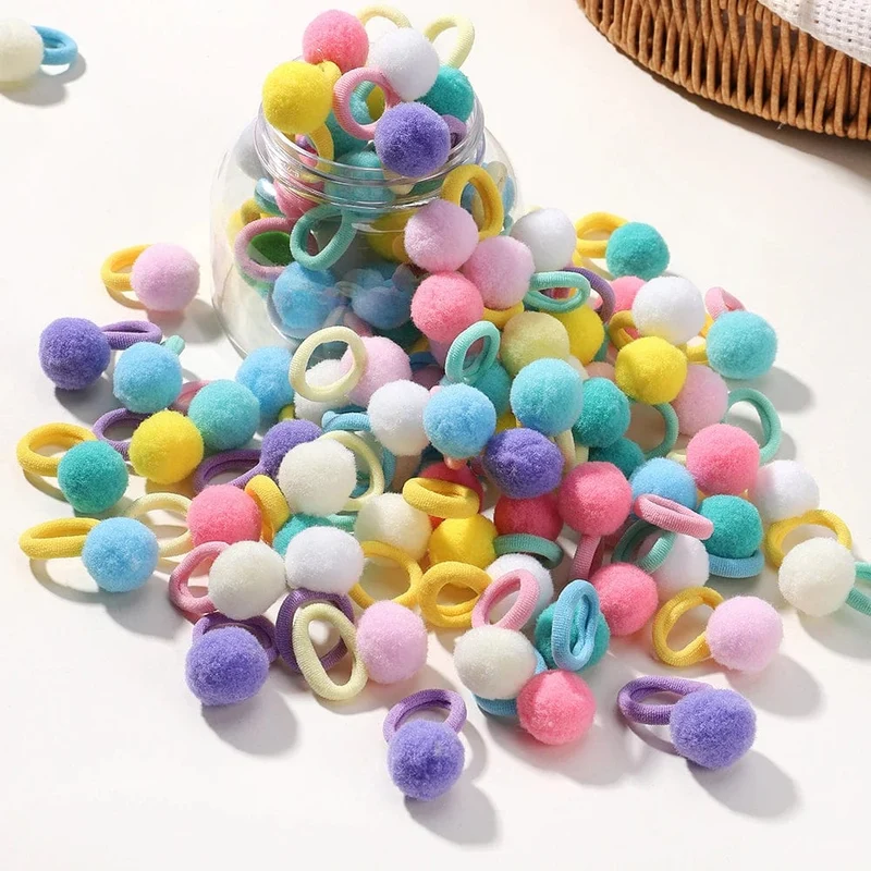 20 stücke Kinder Elastische Haarbänder Mädchen Plüsch Ball Gummiband Für Kinder Sweets Scrunchie Haargummis Clip Baby Haar Zubehör