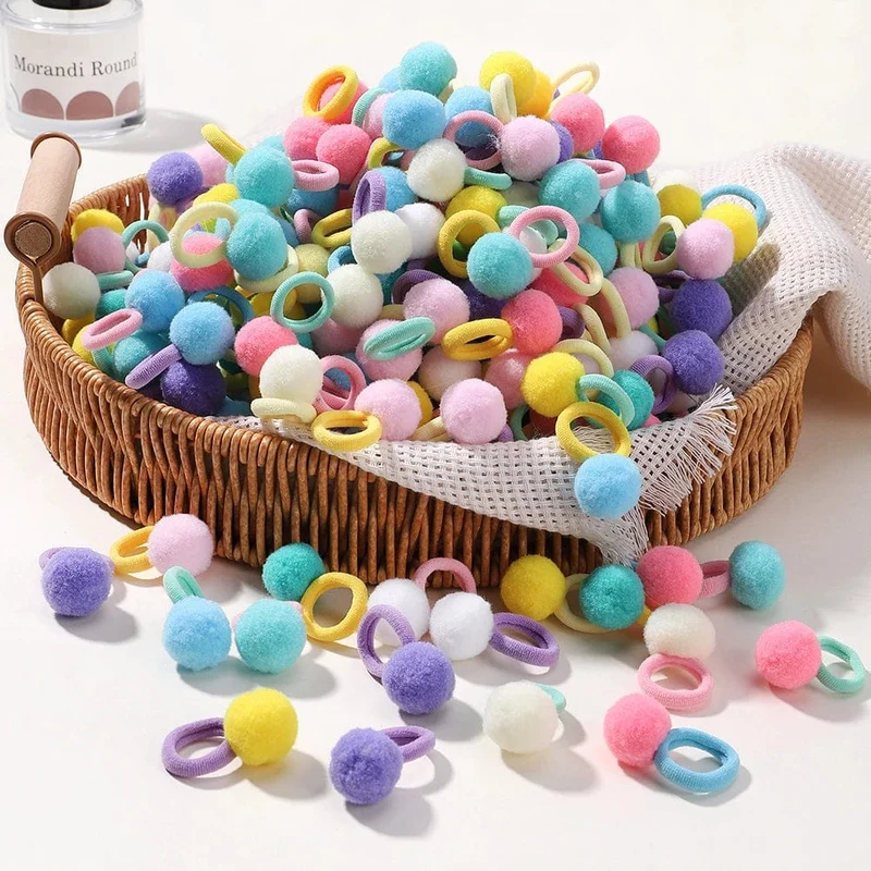20 stücke Kinder Elastische Haarbänder Mädchen Plüsch Ball Gummiband Für Kinder Sweets Scrunchie Haargummis Clip Baby Haar Zubehör