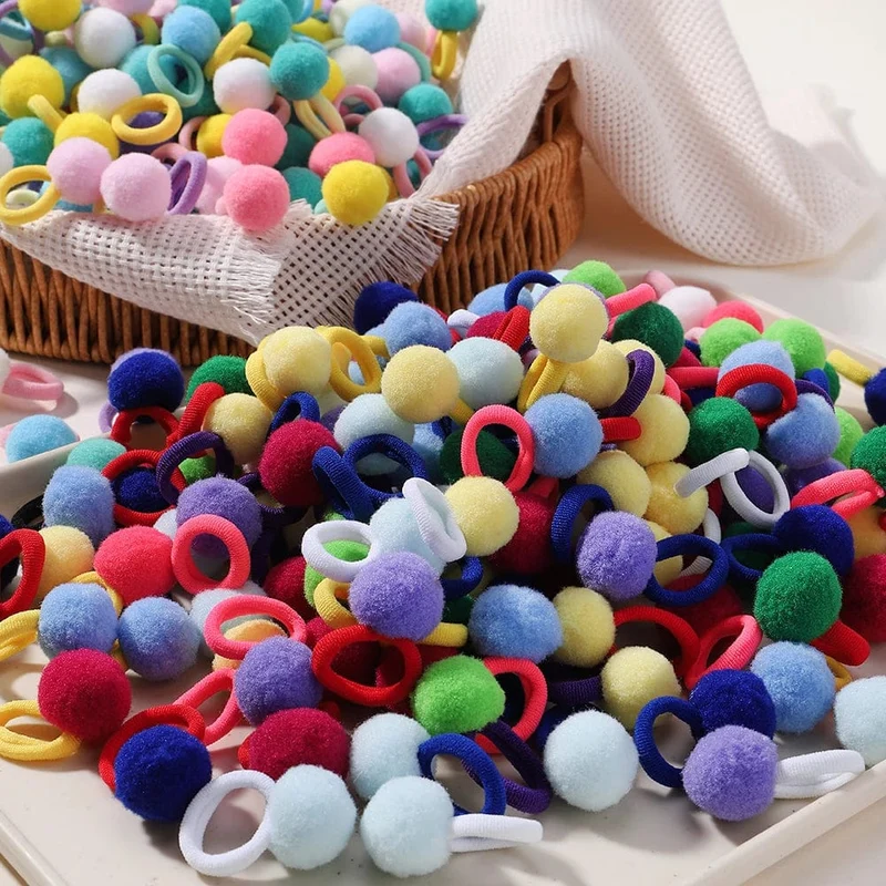 20 stücke Kinder Elastische Haarbänder Mädchen Plüsch Ball Gummiband Für Kinder Sweets Scrunchie Haargummis Clip Baby Haar Zubehör