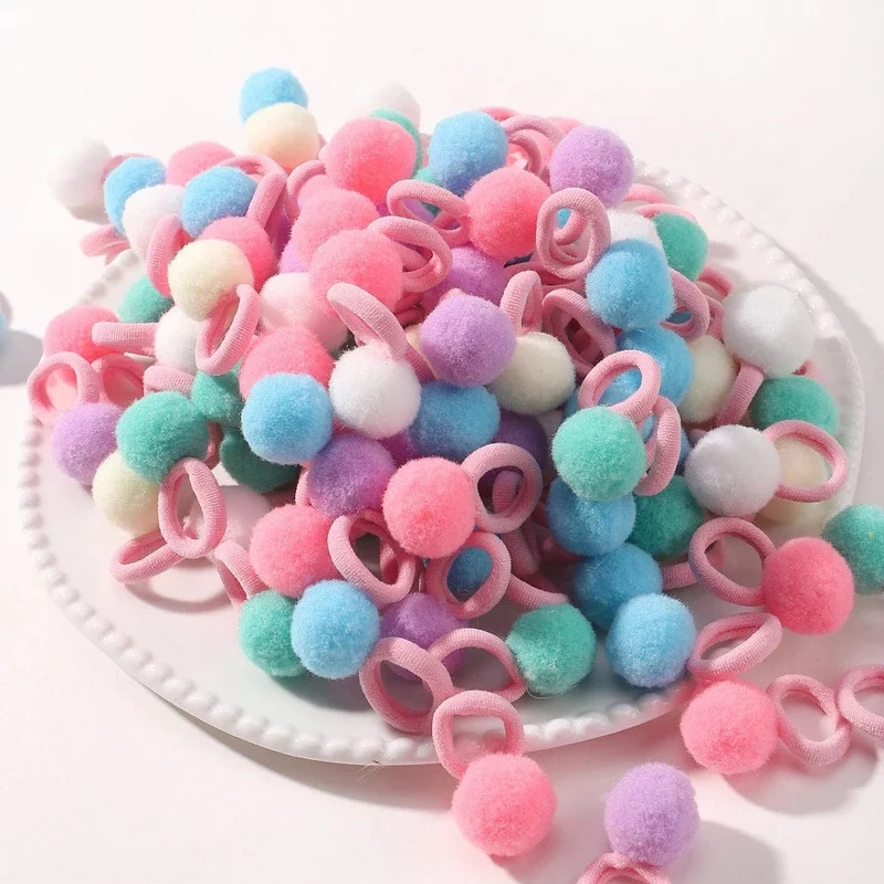 20 stücke Kinder Elastische Haarbänder Mädchen Plüsch Ball Gummiband Für Kinder Sweets Scrunchie Haargummis Clip Baby Haar Zubehör