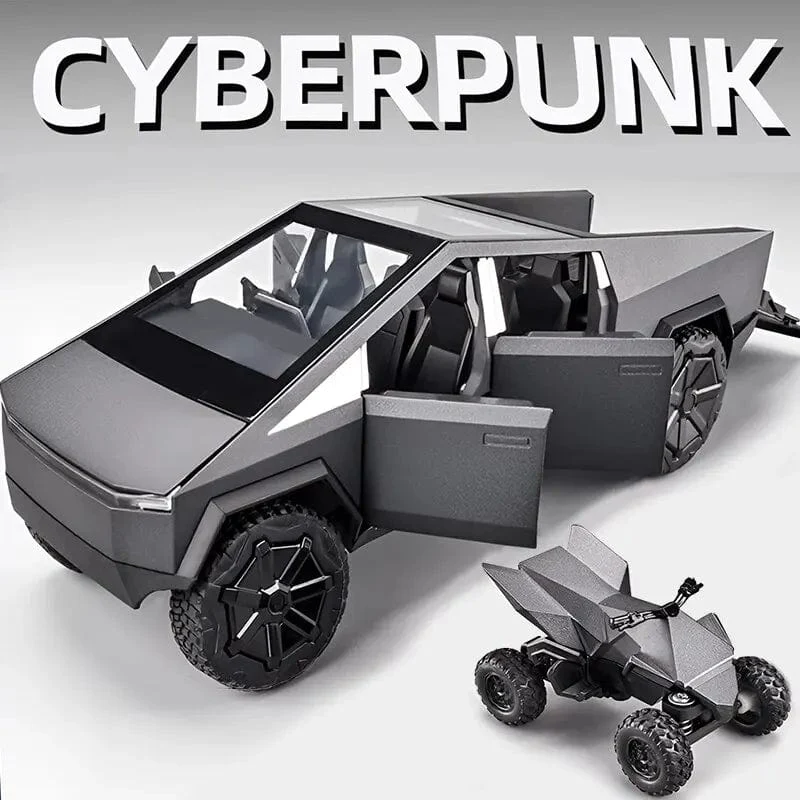 1:24 Cybertruck-Modell, silberner Pickup-Truck, Spielzeugautos aus Druckgussmetall mit Ton und Licht für Kinder ab 3 Jahren