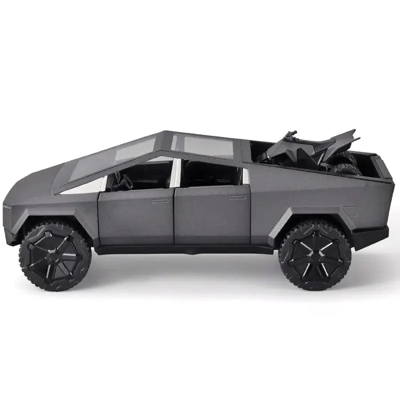 1:24 Cybertruck-Modell, silberner Pickup-Truck, Spielzeugautos aus Druckgussmetall mit Ton und Licht für Kinder ab 3 Jahren