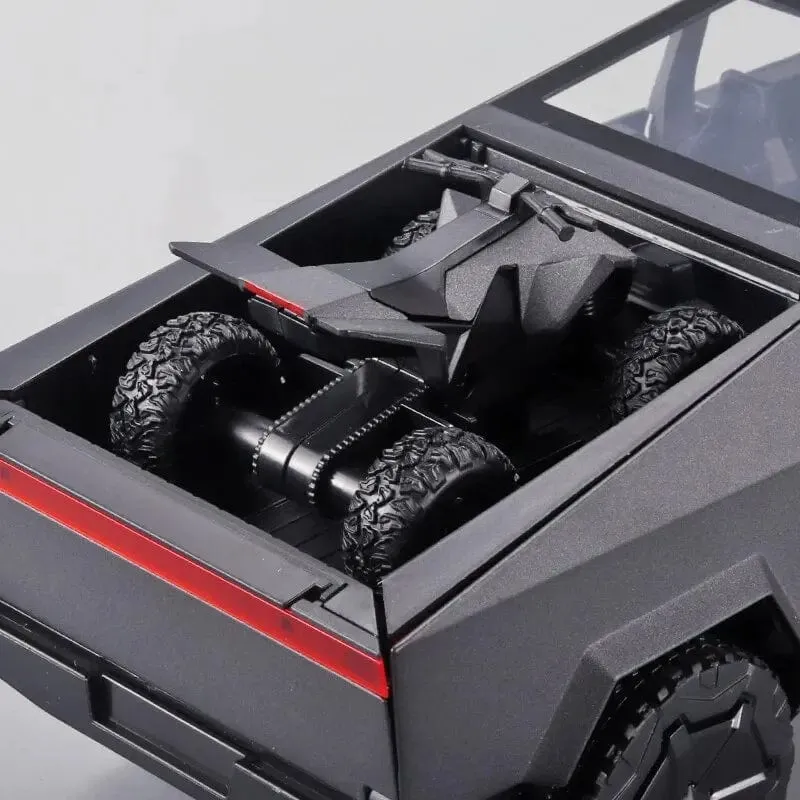 1:24 Cybertruck-Modell, silberner Pickup-Truck, Spielzeugautos aus Druckgussmetall mit Ton und Licht für Kinder ab 3 Jahren