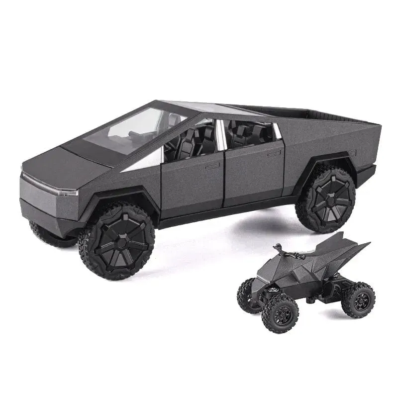 1:24 Cybertruck-Modell, silberner Pickup-Truck, Spielzeugautos aus Druckgussmetall mit Ton und Licht für Kinder ab 3 Jahren