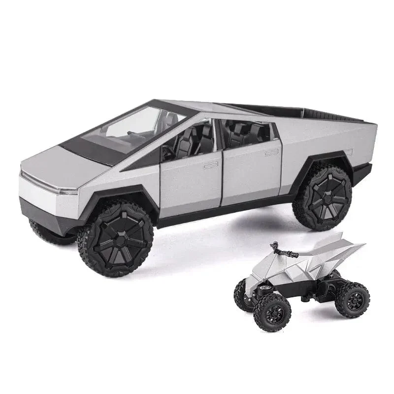 1:24 Cybertruck-Modell, silberner Pickup-Truck, Spielzeugautos aus Druckgussmetall mit Ton und Licht für Kinder ab 3 Jahren