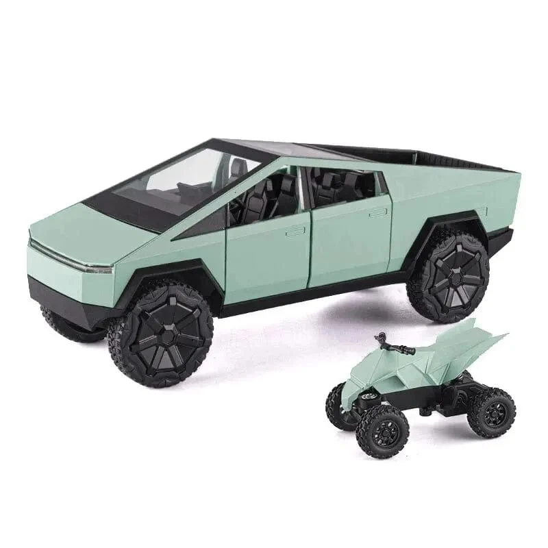 1:24 Cybertruck-Modell, silberner Pickup-Truck, Spielzeugautos aus Druckgussmetall mit Ton und Licht für Kinder ab 3 Jahren