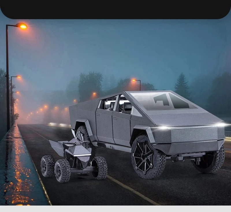 1:24 Cybertruck-Modell, silberner Pickup-Truck, Spielzeugautos aus Druckgussmetall mit Ton und Licht für Kinder ab 3 Jahren