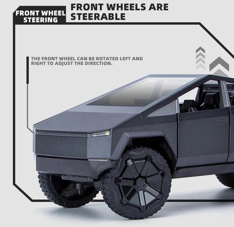 1:24 Cybertruck-Modell, silberner Pickup-Truck, Spielzeugautos aus Druckgussmetall mit Ton und Licht für Kinder ab 3 Jahren