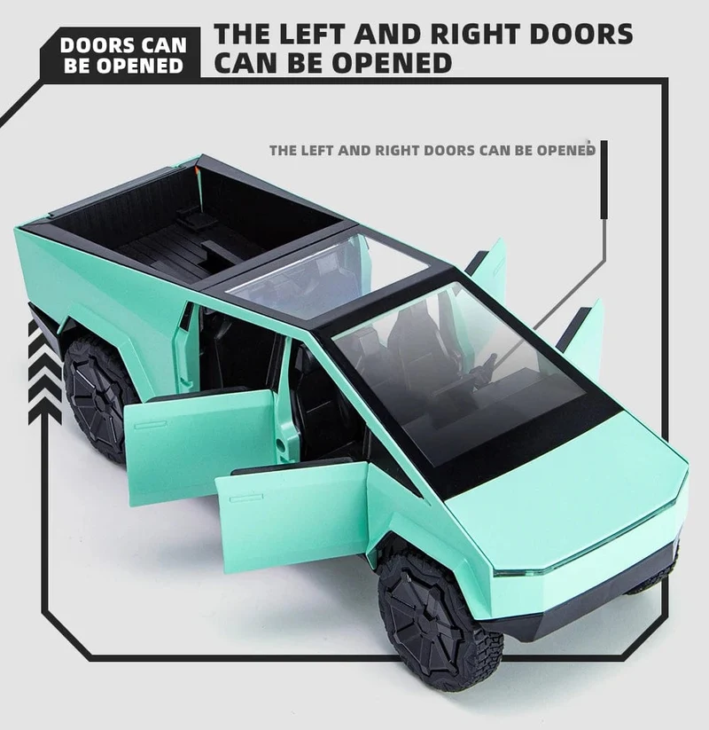 1:24 Cybertruck-Modell, silberner Pickup-Truck, Spielzeugautos aus Druckgussmetall mit Ton und Licht für Kinder ab 3 Jahren