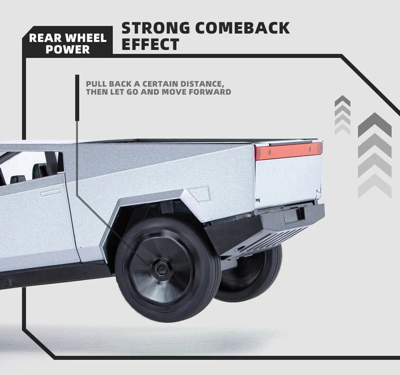 1:24 Cybertruck-Modell, silberner Pickup-Truck, Spielzeugautos aus Druckgussmetall mit Ton und Licht für Kinder ab 3 Jahren
