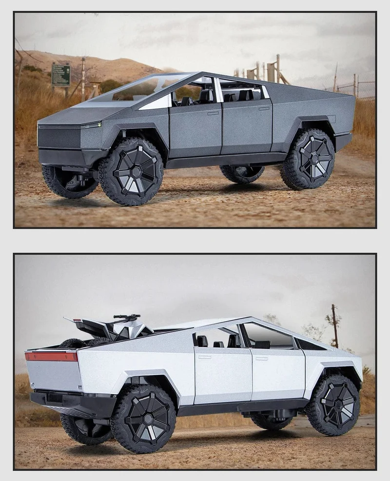 1:24 Cybertruck-Modell, silberner Pickup-Truck, Spielzeugautos aus Druckgussmetall mit Ton und Licht für Kinder ab 3 Jahren