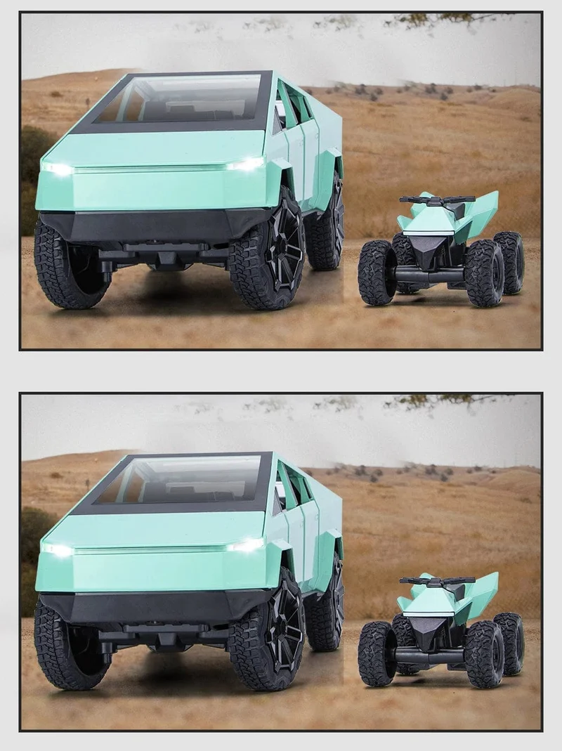 1:24 Cybertruck-Modell, silberner Pickup-Truck, Spielzeugautos aus Druckgussmetall mit Ton und Licht für Kinder ab 3 Jahren
