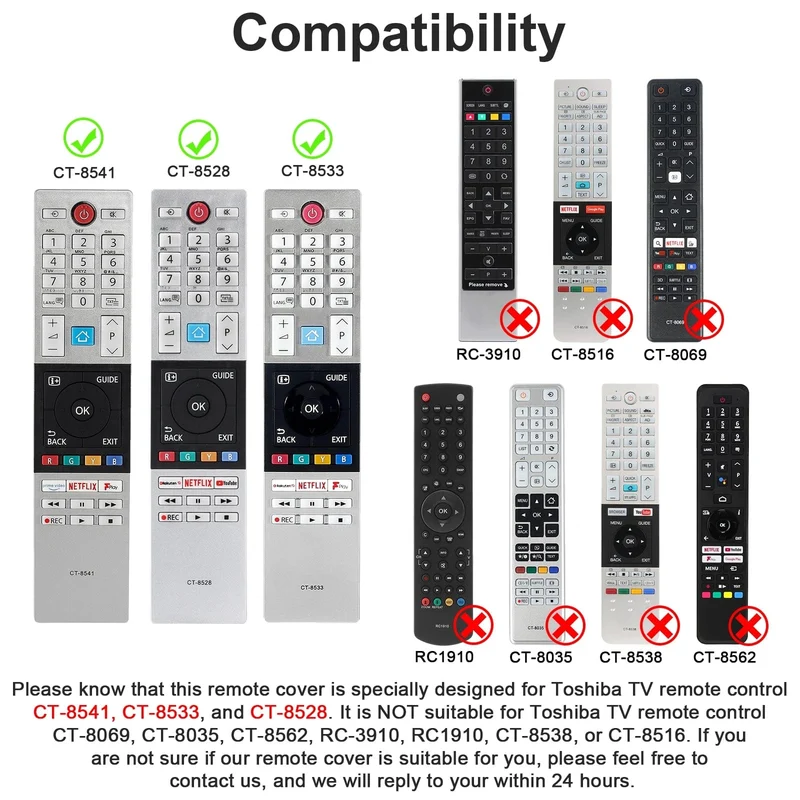Silikonhülle passend für die Toshiba Home Smart TV-Fernbedienung CT-8541 CT-8533 CT-8528 Schutzhülle Anti-Rutsch-Schutz