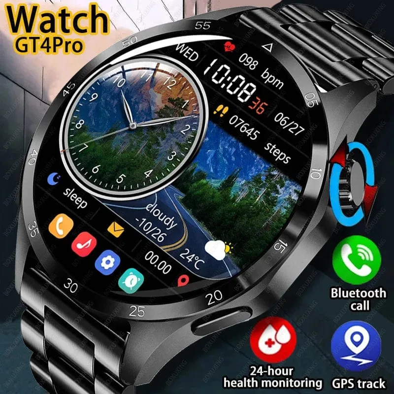 2024 Neue GPS Smart Watch Männer für Huawei GT4Pro HD-Bildschirm Bluetooth-Anrufuhren NFC IP68 wasserdicht Blutzucker Smartwatch Frau