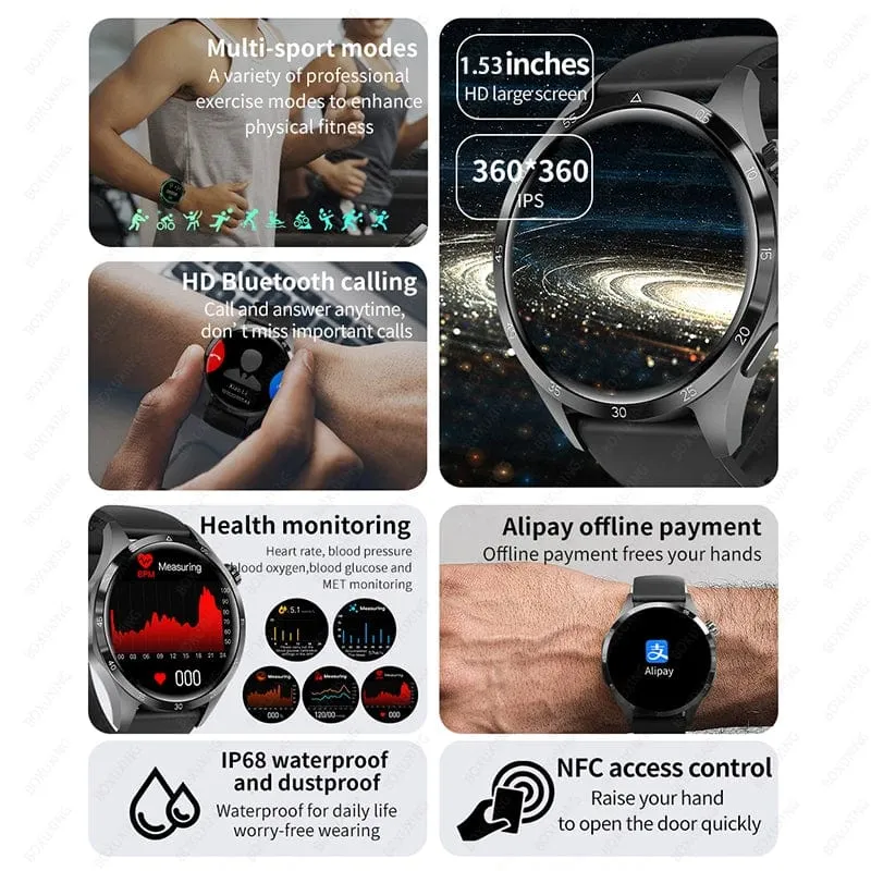 2024 Neue GPS Smart Watch Männer für Huawei GT4Pro HD-Bildschirm Bluetooth-Anrufuhren NFC IP68 wasserdicht Blutzucker Smartwatch Frau