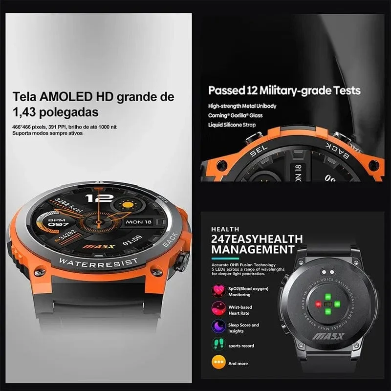 [Weltpremiere 2024] MASX Aurora One Smart Watch 1.43'' AMOLED-Display Hi-Fi-Telefongespräche Militärtaugliche Robustheit für Männer