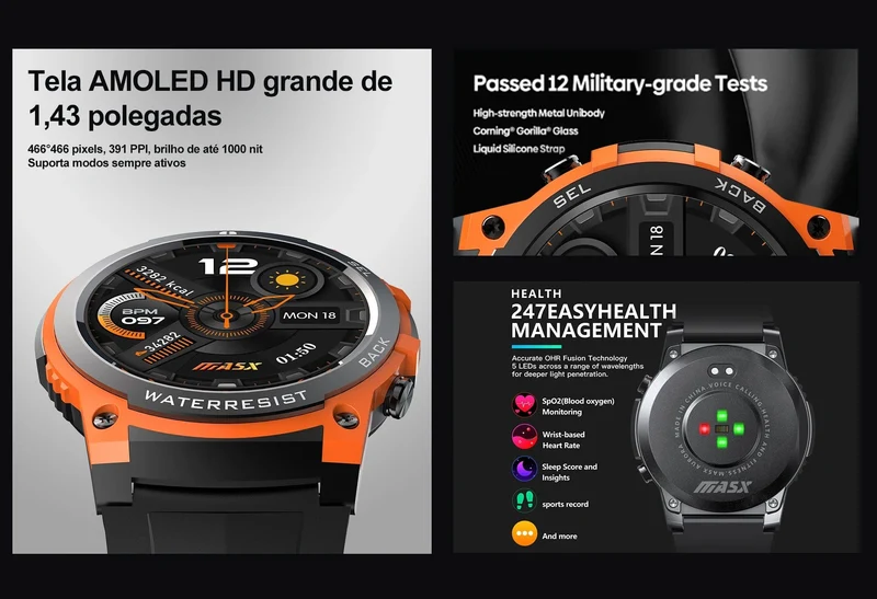 [Weltpremiere 2024] MASX Aurora One Smart Watch 1.43'' AMOLED-Display Hi-Fi-Telefongespräche Militärtaugliche Robustheit für Männer