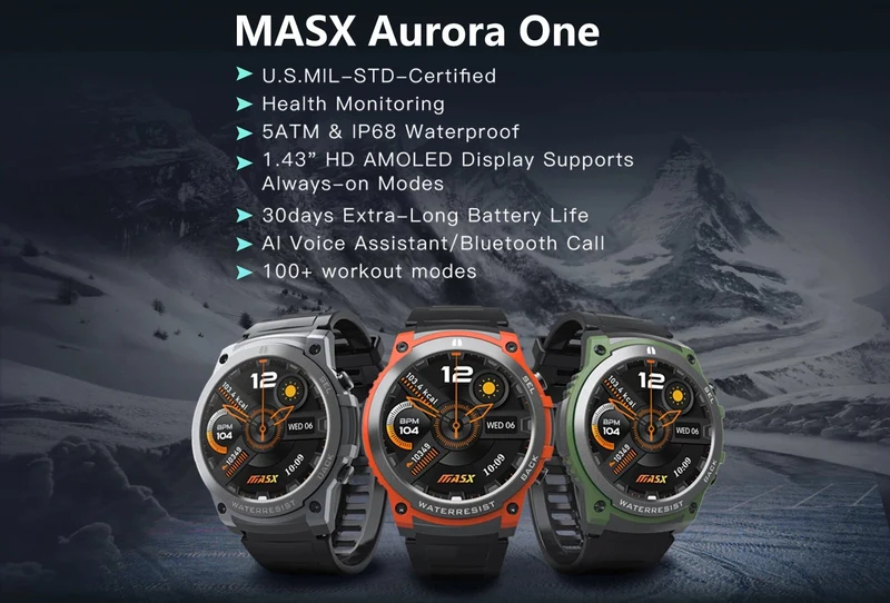 [Weltpremiere 2024] MASX Aurora One Smart Watch 1.43'' AMOLED-Display Hi-Fi-Telefongespräche Militärtaugliche Robustheit für Männer