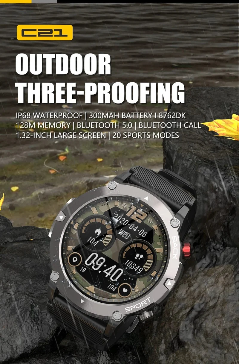 Military C21 Smart Watch Männer Bluetooth Anruf Fitness Tracker 5ATM Wasserdicht Sport Handgelenk Smartwatch für iPhone Android Telefon 2023
