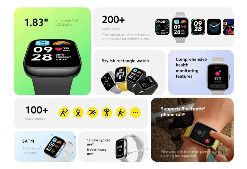Globale Version Xiaomi Redmi Watch 3 Active 1.83-Zoll-Display 5 ATM wasserdicht Bluetooth-Telefonanruf 100+ Sportmodi Neuheiten