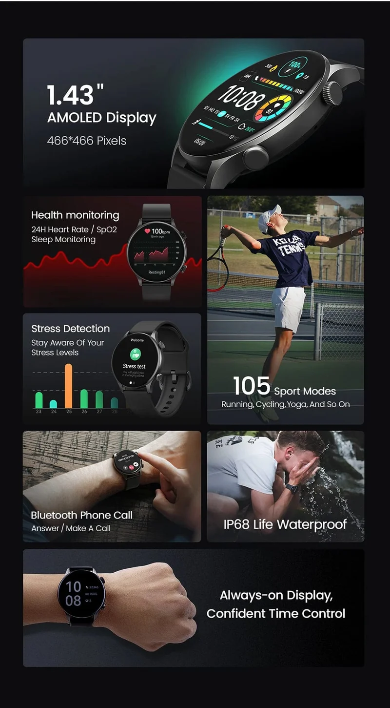 HAYLOU Solar Plus RT3 Smart Watch 1.43"AMOLED-Display Bluetooth-Telefonanruf Smartwatch Gesundheitsmonitor IP68 wasserdichte Sportuhr