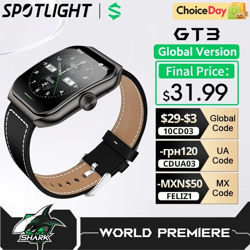 Black Shark Watch GT3 Globale Version 24-Stunden-Gesundheitsüberwachung 1.96 Zoll gebogenes Display 10 Tage Akkulaufzeit 100+ Sportmodi IP68