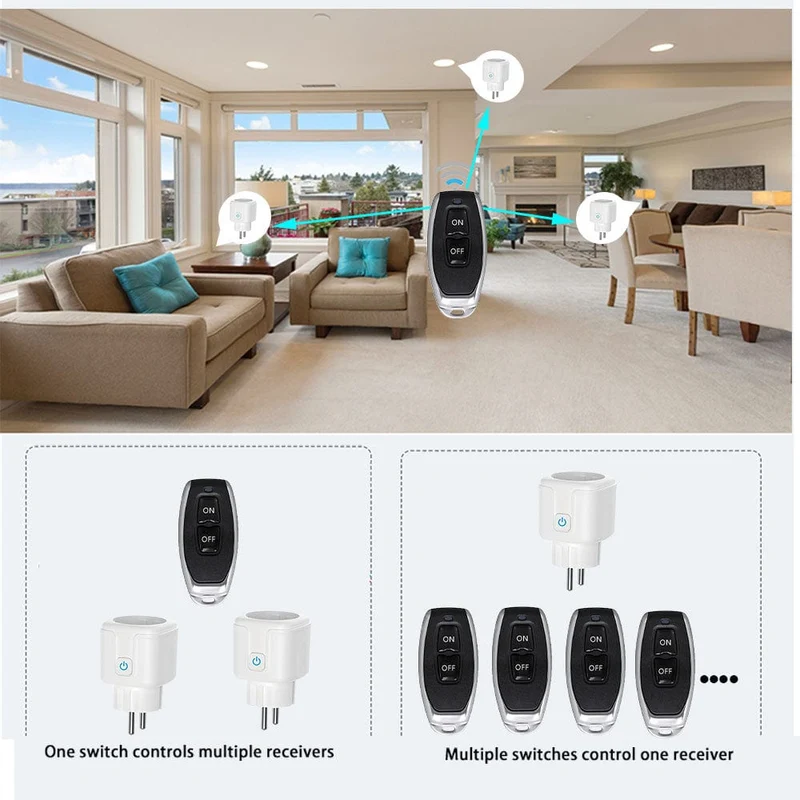 Drahtloser intelligenter Fernbedienungssteckdosenschalter 220V 4000W 16A EU FR Universalstecker Fernbedienung EIN AUS Steckdosen für Beleuchtung
