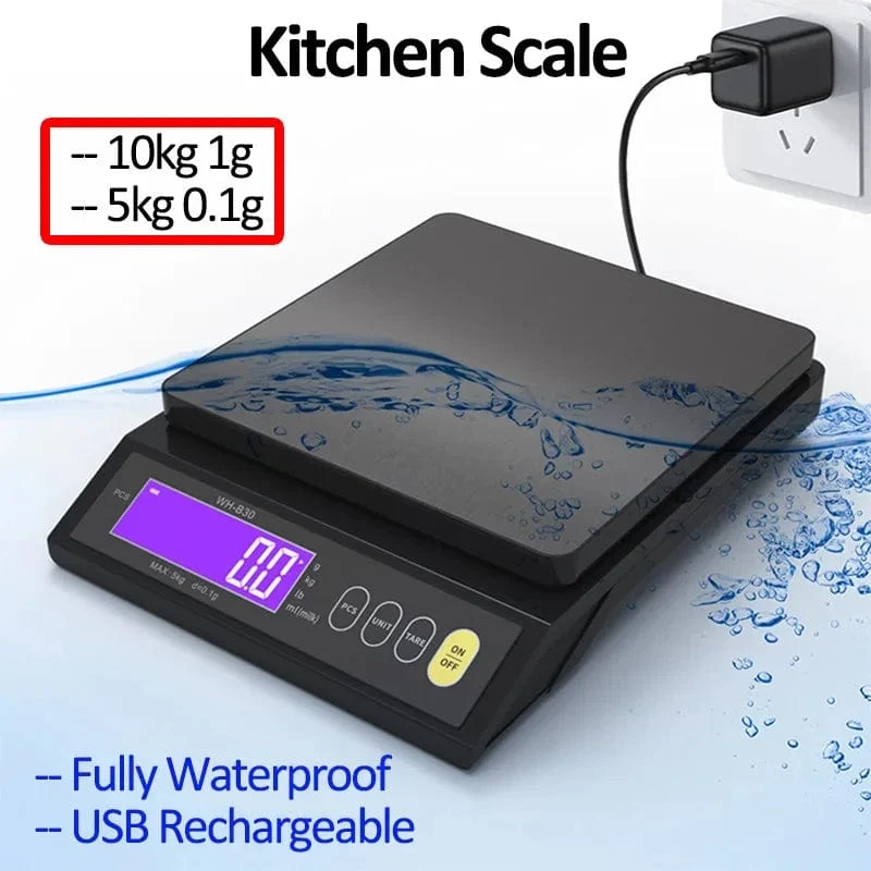 5 kg/0.1 g 10 kg/1 g Digitale elektronische Küchenwaage LCD-Display Vollständig wasserdichtes Edelstahl-Mess- und Wiege-Backwerkzeug