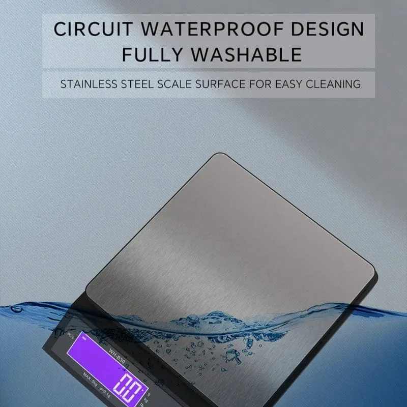 5 kg/0.1 g 10 kg/1 g Digitale elektronische Küchenwaage LCD-Display Vollständig wasserdichtes Edelstahl-Mess- und Wiege-Backwerkzeug