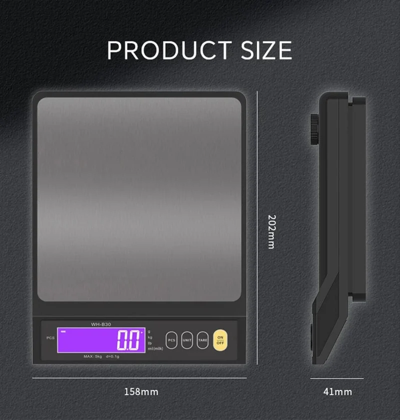 5 kg/0.1 g 10 kg/1 g Digitale elektronische Küchenwaage LCD-Display Vollständig wasserdichtes Edelstahl-Mess- und Wiege-Backwerkzeug